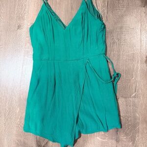 Green Superdown Romper w/ faux wrap skirt